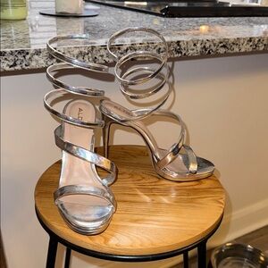Aldo Metallic Silver Spiral Heels